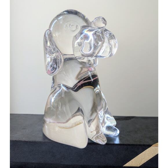 Murano Style Clear Art Glass Beagle Snoopy Dog Paperweight Figurine Solid Heavy - Picture 2 of 10